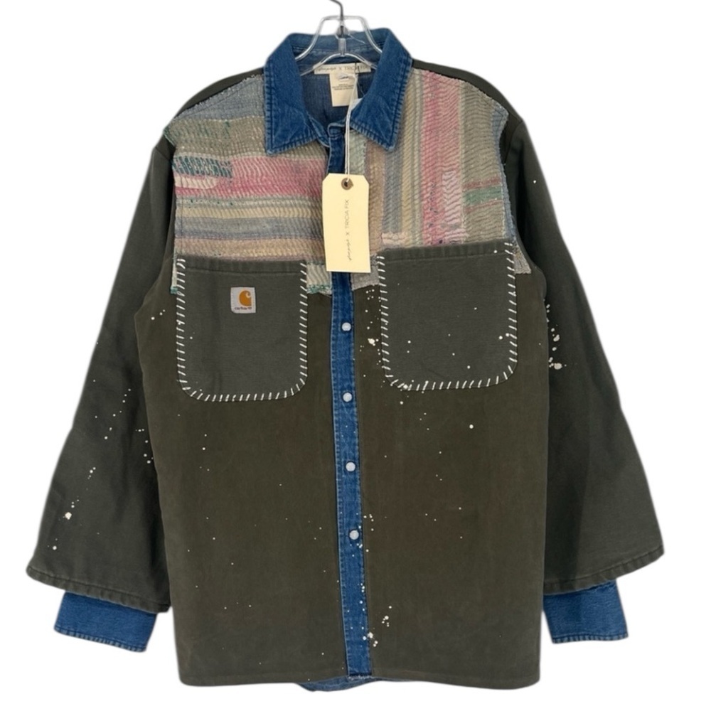 Tricia Fix x Carhartt Grey Denim Canvas Embroidered Upcycled Jacket XS/S NWT